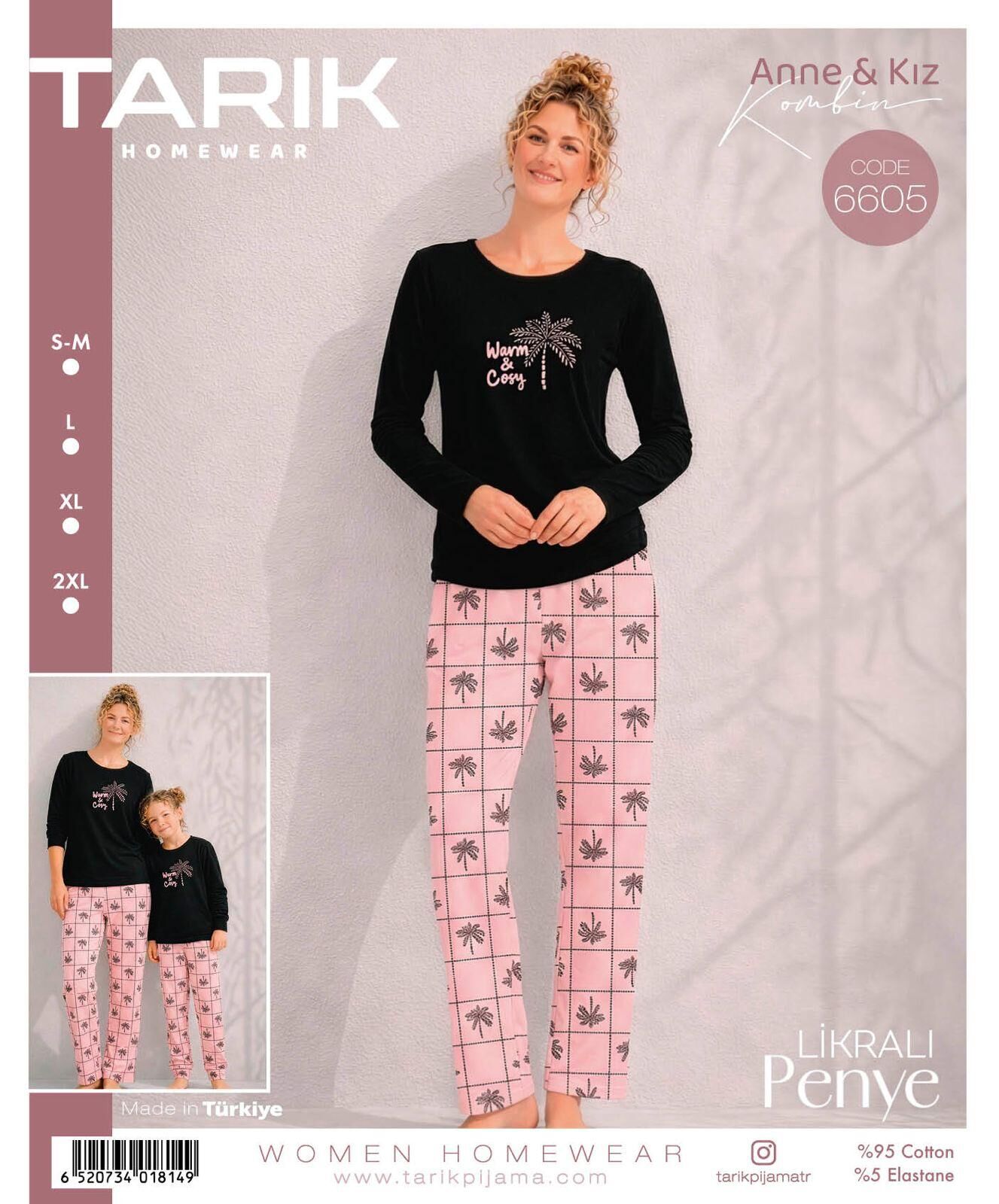 TARIK 6605 BAYAN PALMİYE BASKI PİJAMA TAKIMI