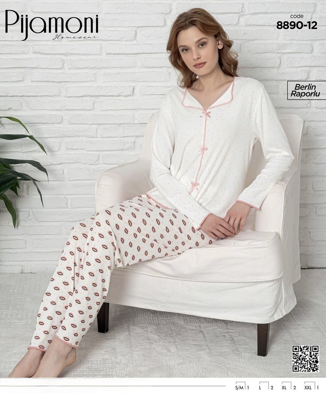 PİJAMONİ 8890-12 BAYAN BERLİN RAPORLU PİJAMA TAKIM