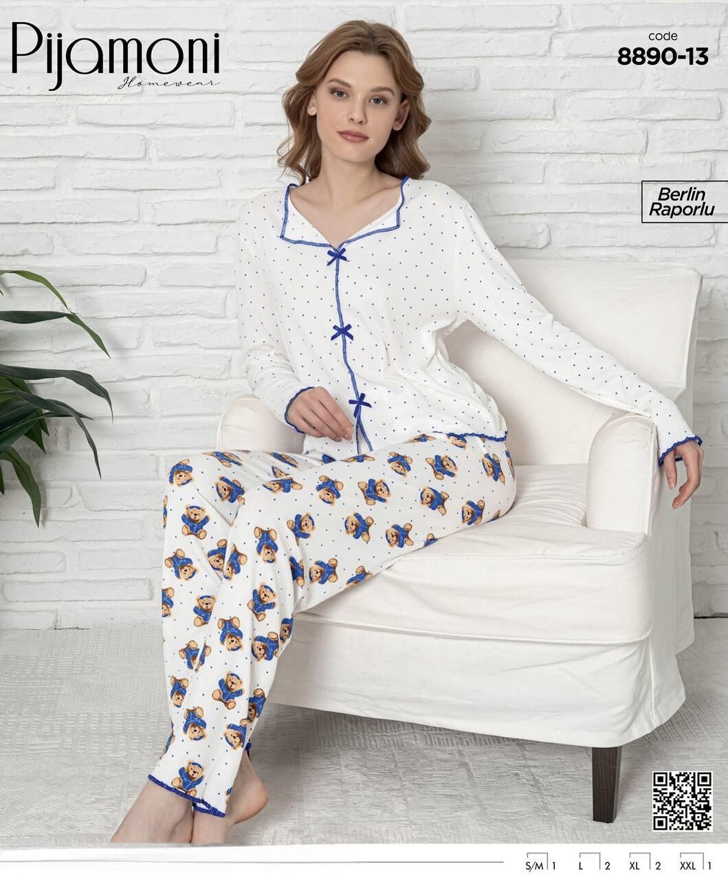 PİJAMONİ 8890-13 BAYAN BERLİN RAPORLU PİJAMA TAKIM
