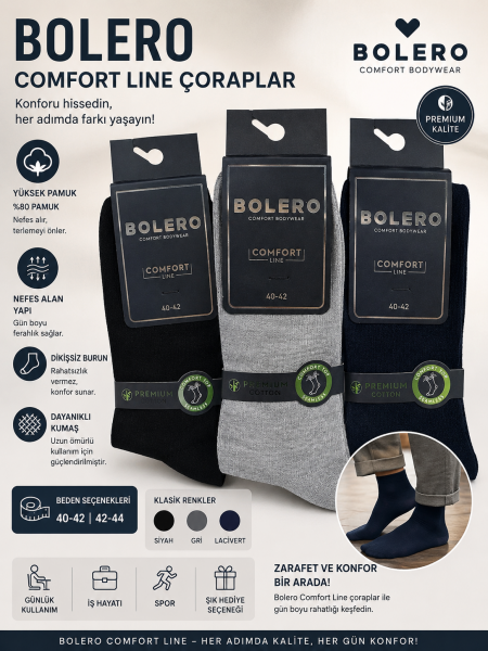 BOLERO E22 ROLL TOP DİYABETİK LASTİKSİZ ÇORAP