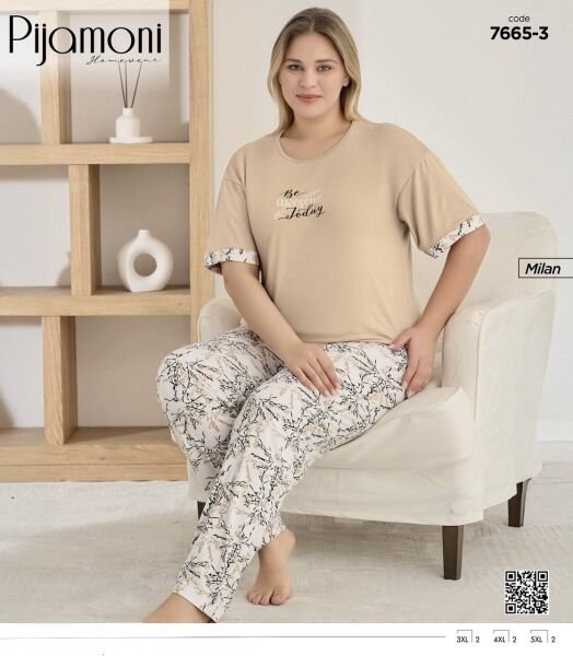 PİJAMONİ 7665-3 MİLAN BATTAL KISA KOL PİJAMA TAKIM