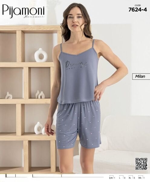 PİJAMONİ 7624-4 BAYAN MİLAN İP ASKILI ŞORTLU TAKIM