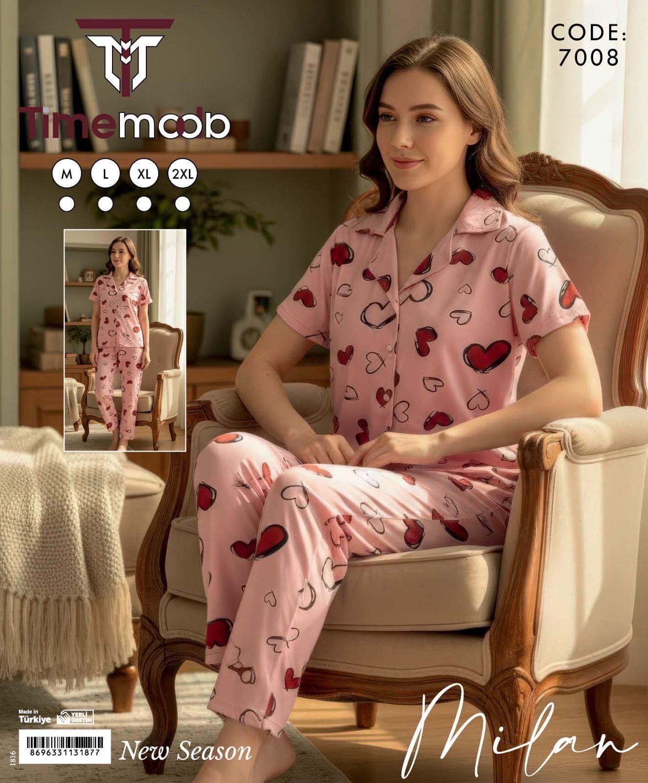 TİME MODA 7008 MİLAN GÖMLEK KISA KOL PİJAMA TAKIM