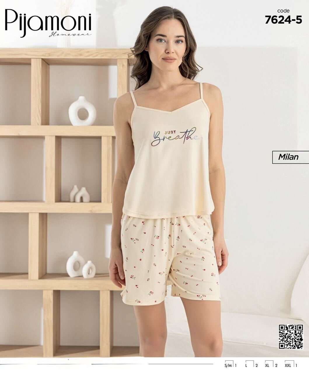 PİJAMONİ 7624-5Y BAYAN MİLAN İP ASKILI ŞORTLU TK