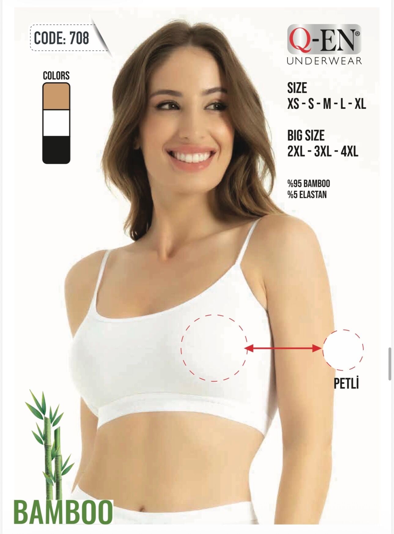 Q-EN 708 BAYAN BAMBU İP ASKI PEDLİ BÜSTİYER