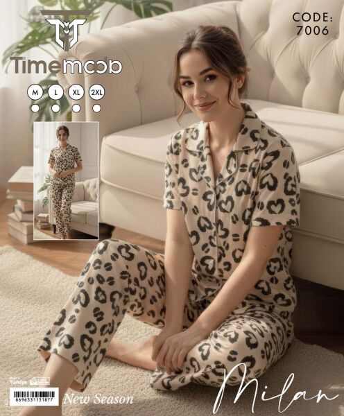 TİME MODA 7006 MİLAN GÖMLEK KISA KOL PİJAMA TAKIM