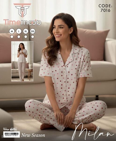 TİME MODA 7016 MİLAN GÖMLEK KISA KOL PİJAMA TAKIM