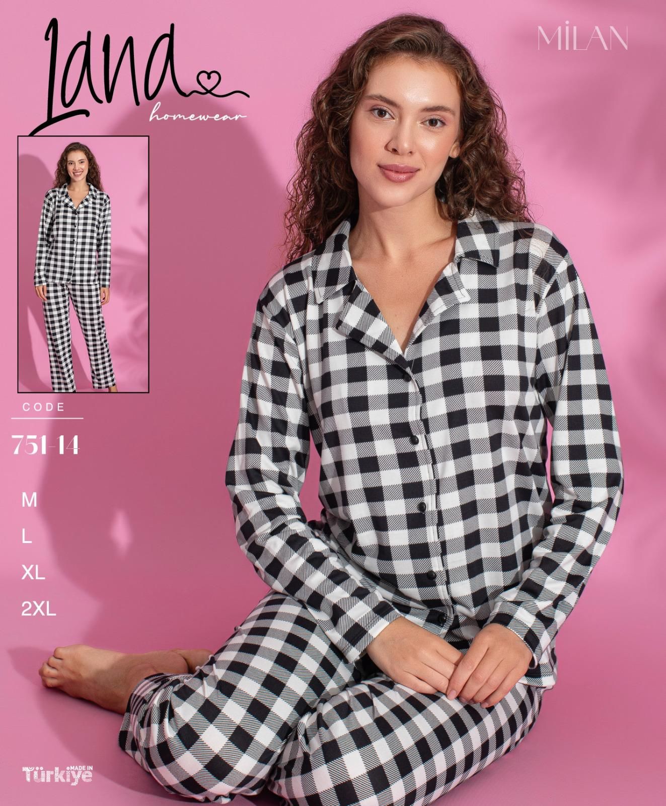 LANA 751-14 BAYAN MİLAN GÖMLEK PİJAMA TAKIM