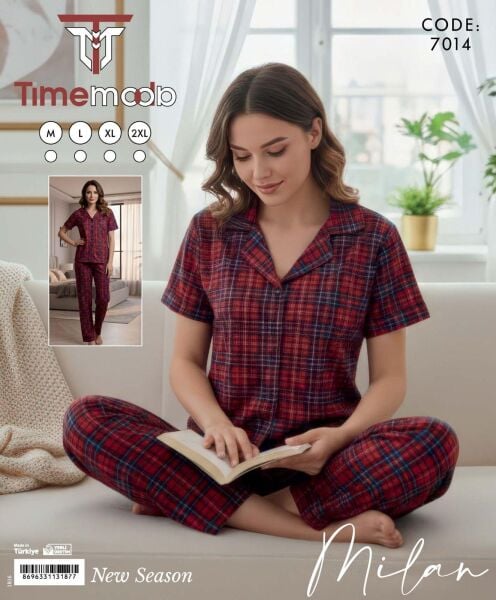 TİME MODA 7014 MİLAN GÖMLEK KISA KOL PİJAMA TAKIM