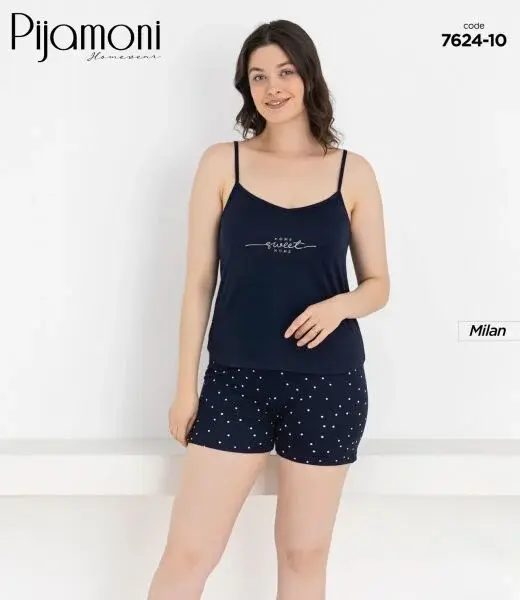 PİJAMONİ 7624-10 BAYAN MİLAN İP ASKILI ŞORTLU TK