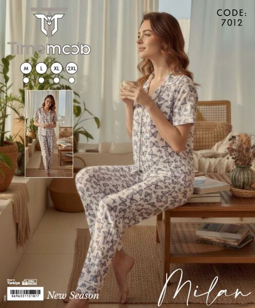TİME MODA 7012 MİLAN GÖMLEK KISA KOL PİJAMA TAKIM