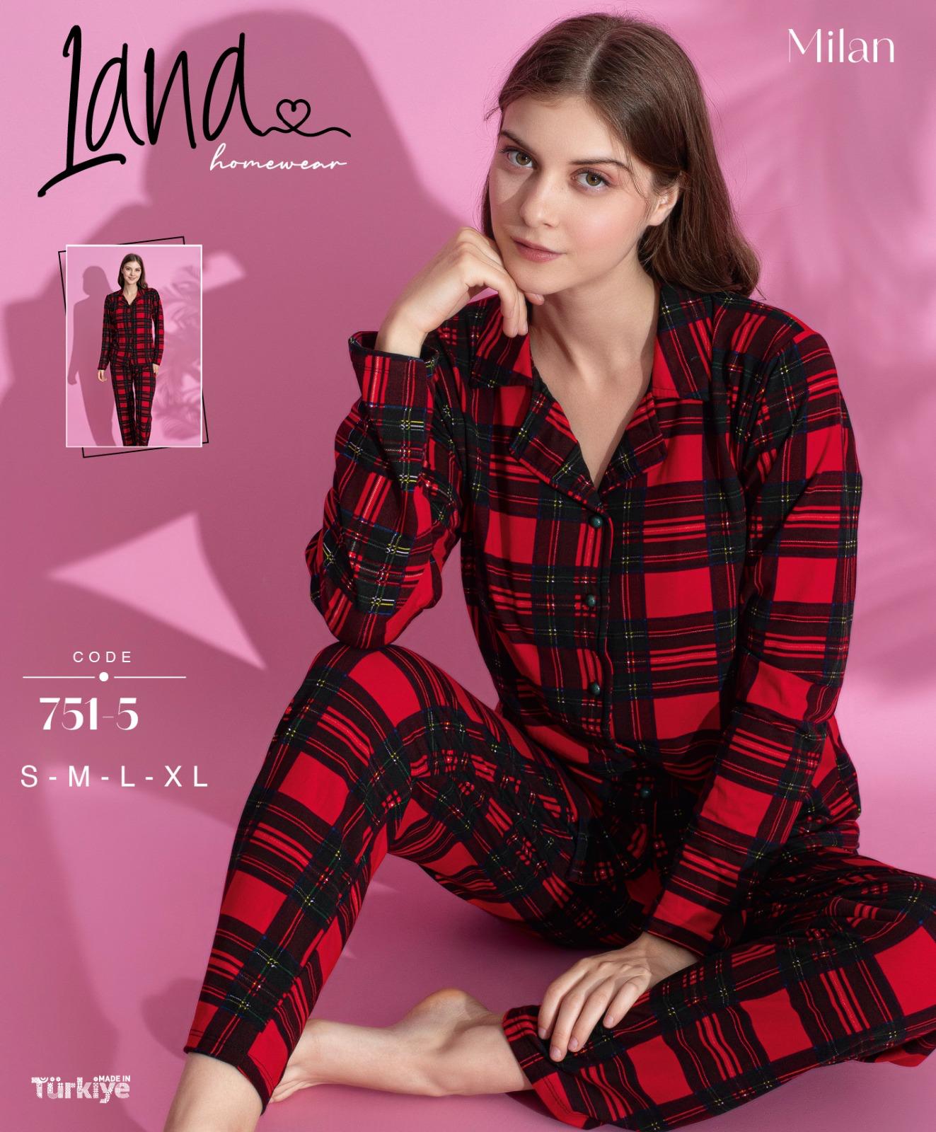 LANA 751-5 BAYAN MİLAN GÖMLEK PİJAMA TAKIM