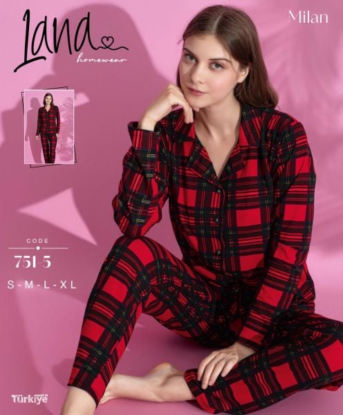 LANA 751-5 BAYAN MİLAN GÖMLEK PİJAMA TAKIM