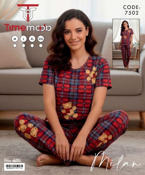 TİME MODA 7502 MİLAN KISA KOL PİJAMA TAKIM