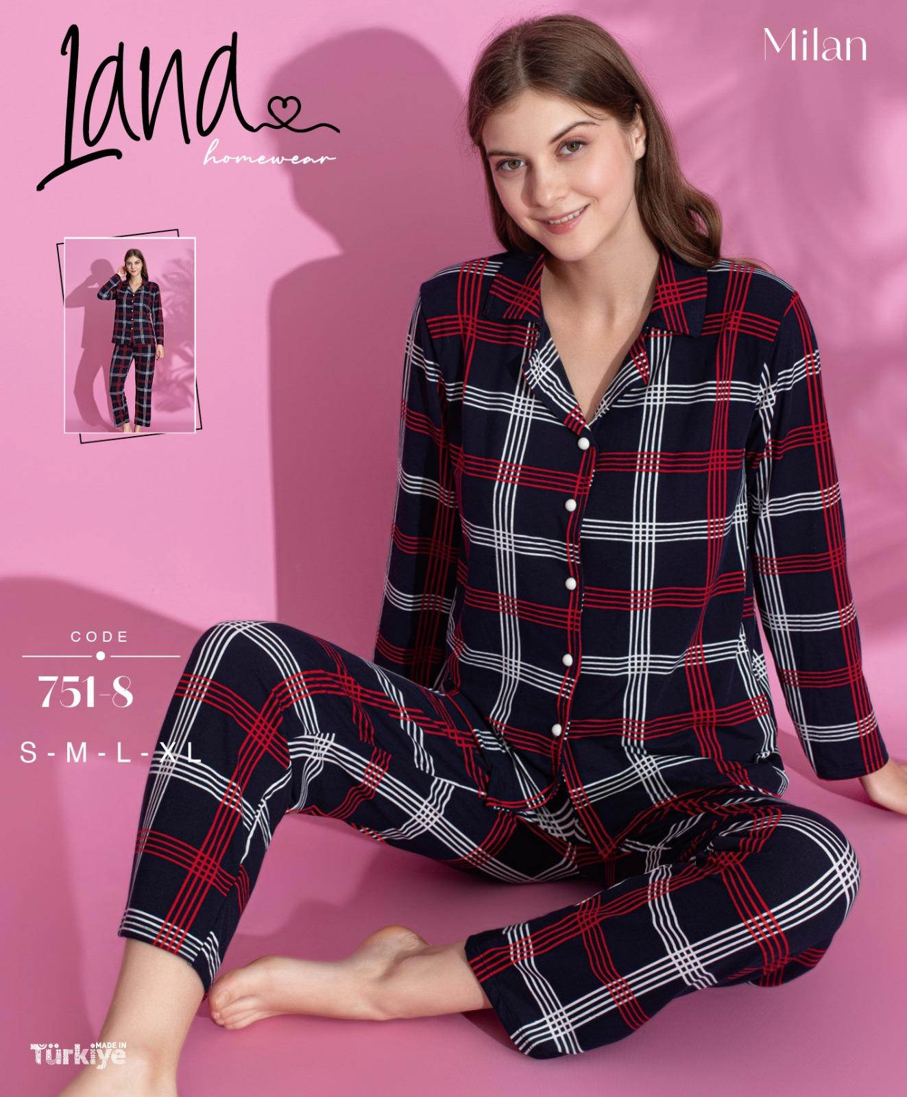 LANA 751-8 BAYAN MİLAN GÖMLEK PİJAMA TAKIM