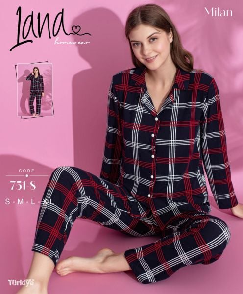 LANA 751-8 BAYAN MİLAN GÖMLEK PİJAMA TAKIM