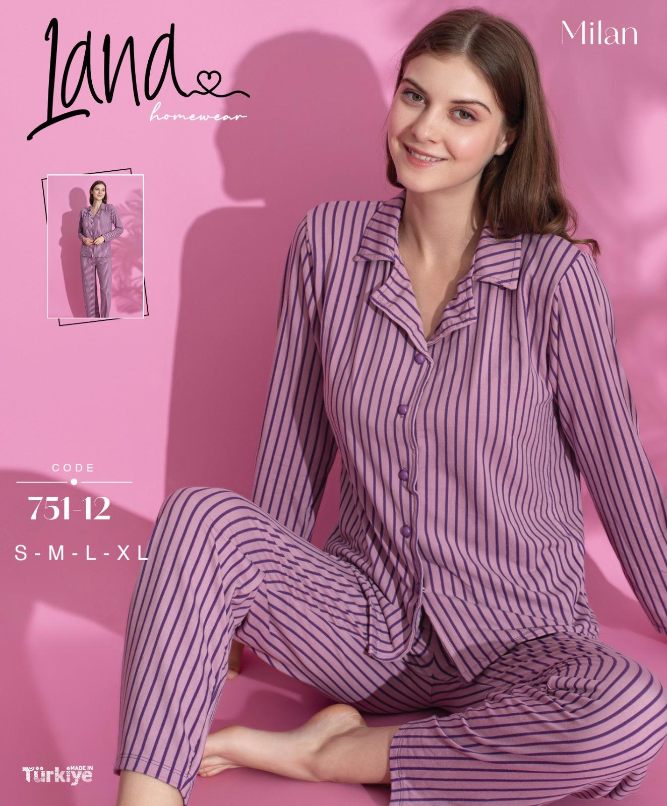 LANA 751-12 BAYAN MİLAN GÖMLEK PİJAMA TAKIM
