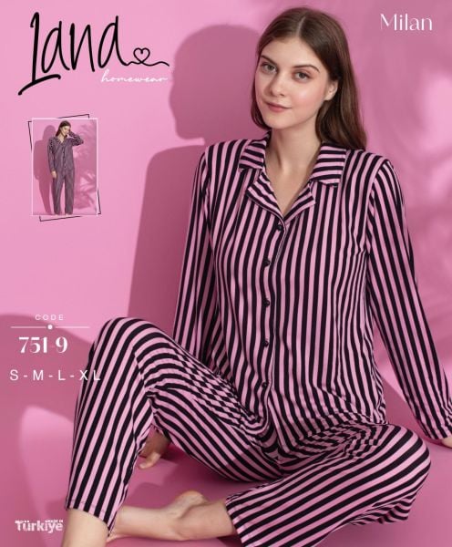 LANA 751-9 BAYAN MİLAN GÖMLEK PİJAMA TAKIM
