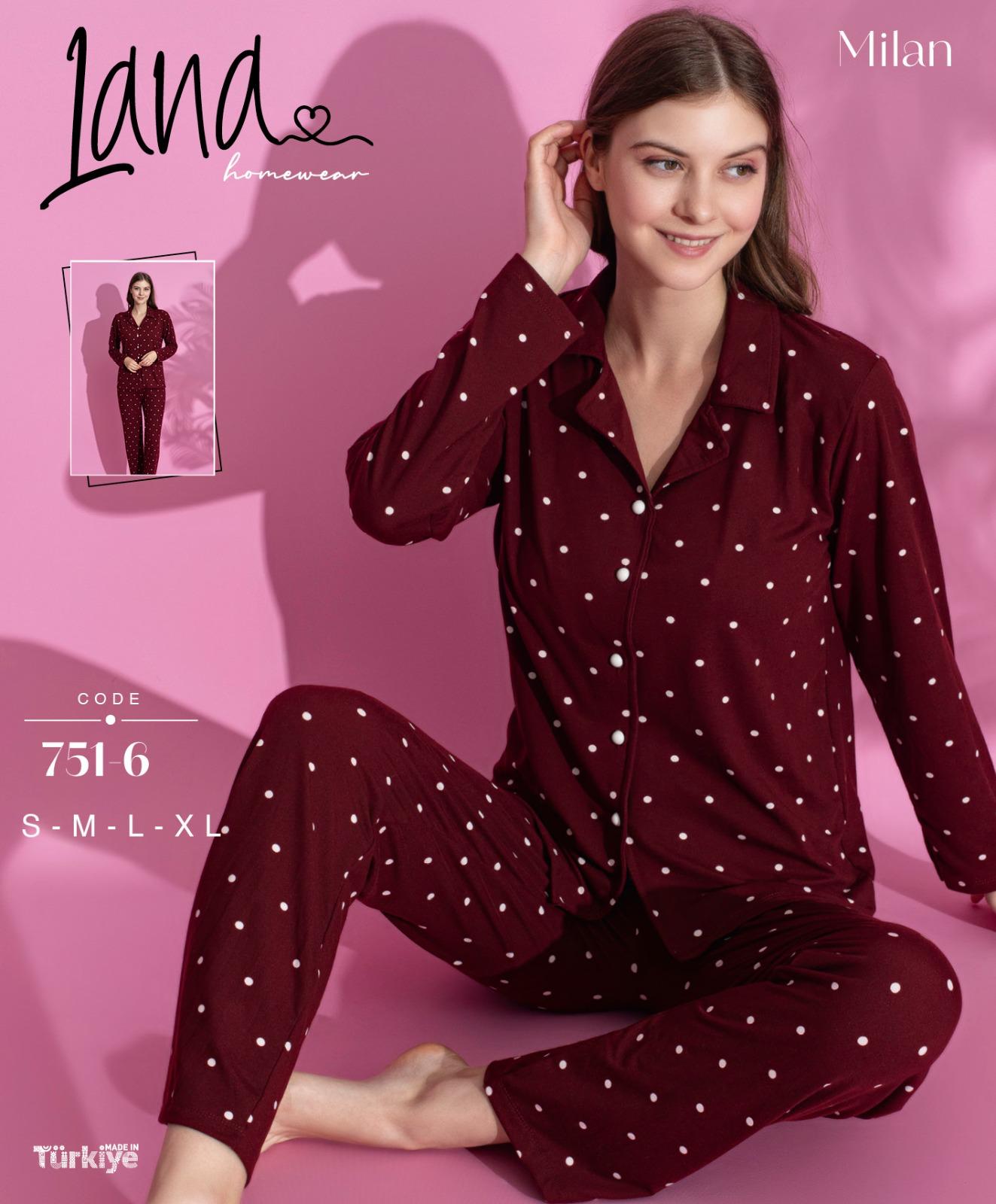 LANA 751-6 BAYAN MİLAN GÖMLEK PİJAMA TAKIM