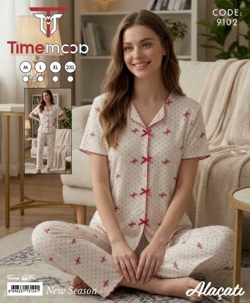 TİME MODA 9102 ALAÇATI KISA KOL PİJAMA TAKIM