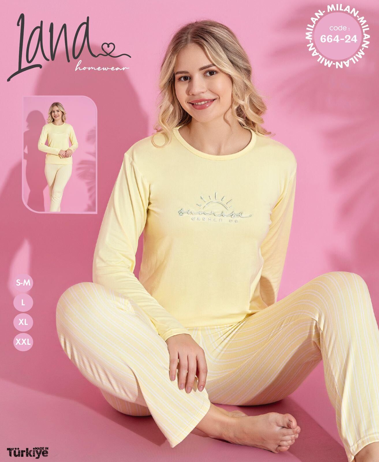 LANA 664-24 MİLAN SOFT BİS.YAKA PİJAMA TAKIMI