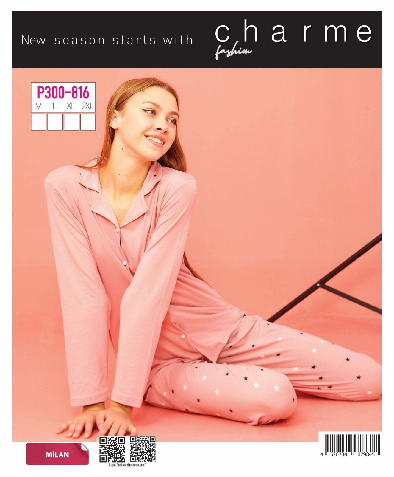 CHARME P300-816 BAYAN MİLAN GÖMLEK PİJAMA TAKIM