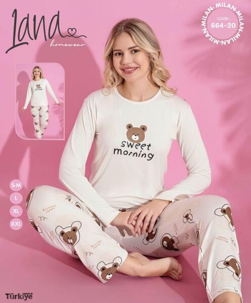 LANA 664-20 MİLAN SOFT BİS.YAKA PİJAMA TAKIMI