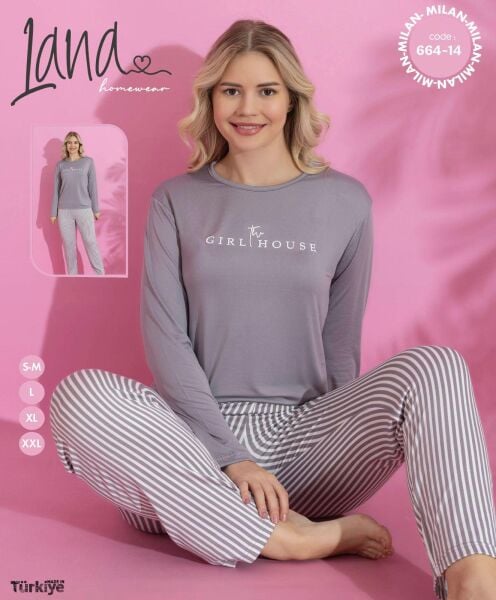 LANA 664-14 MİLAN SOFT BİS.YAKA PİJAMA TAKIMI