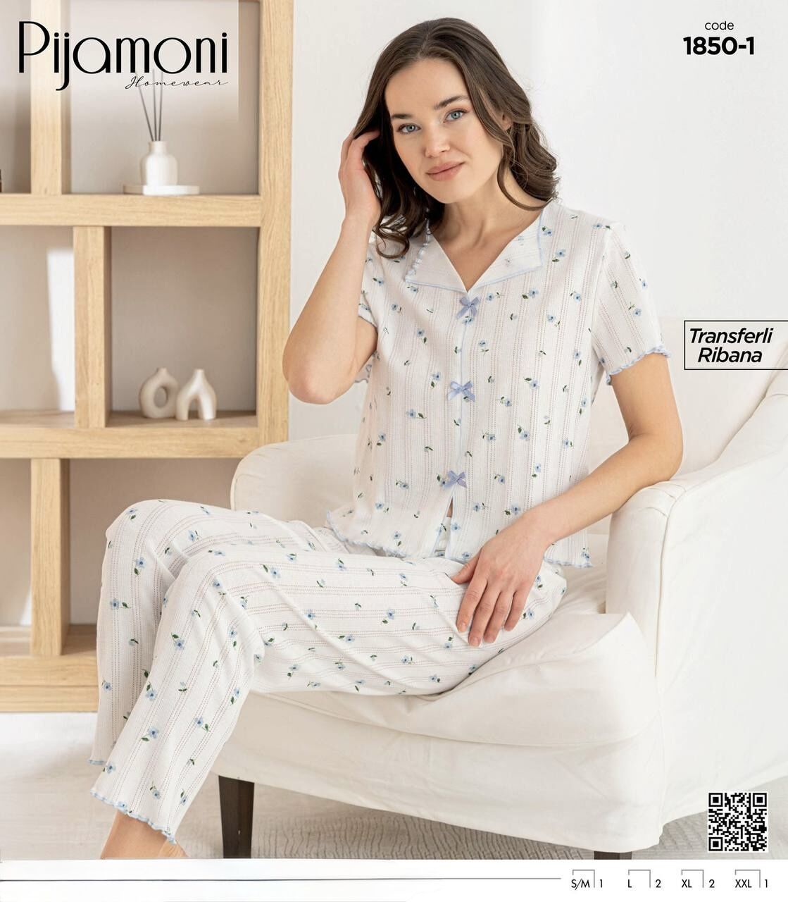 PİJAMONİ 1850-1 BAYAN KISA KOL PİJAMA TAKIM