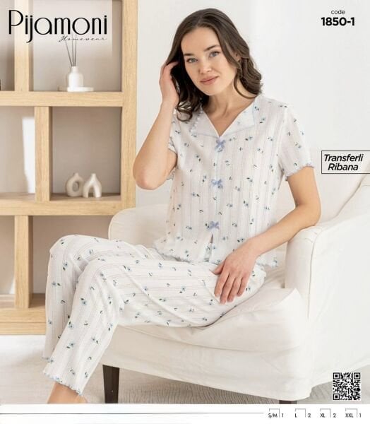 PİJAMONİ 1850-1 BAYAN KISA KOL PİJAMA TAKIM