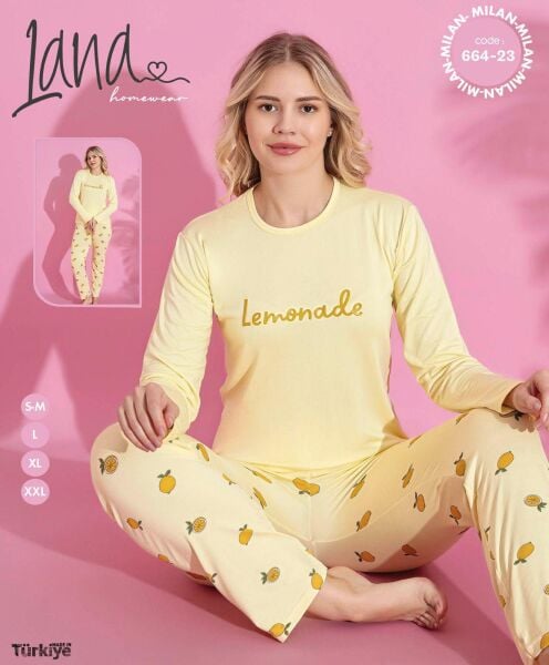 LANA 664-23 MİLAN SOFT BİS.YAKA PİJAMA TAKIMI