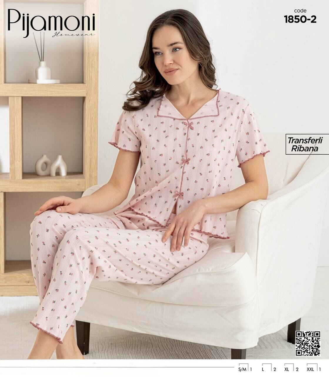 PİJAMONİ 1850-2 BAYAN KISA KOL PİJAMA TAKIM