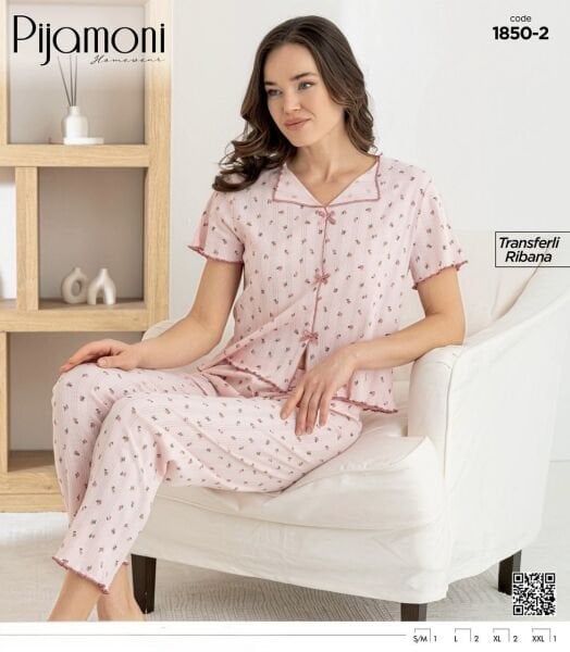 PİJAMONİ 1850-2 BAYAN KISA KOL PİJAMA TAKIM