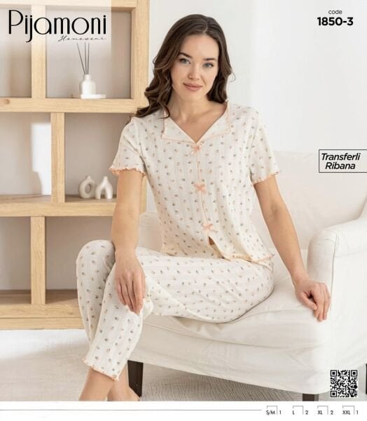 PİJAMONİ 1850-3 BAYAN KISA KOL PİJAMA TAKIM