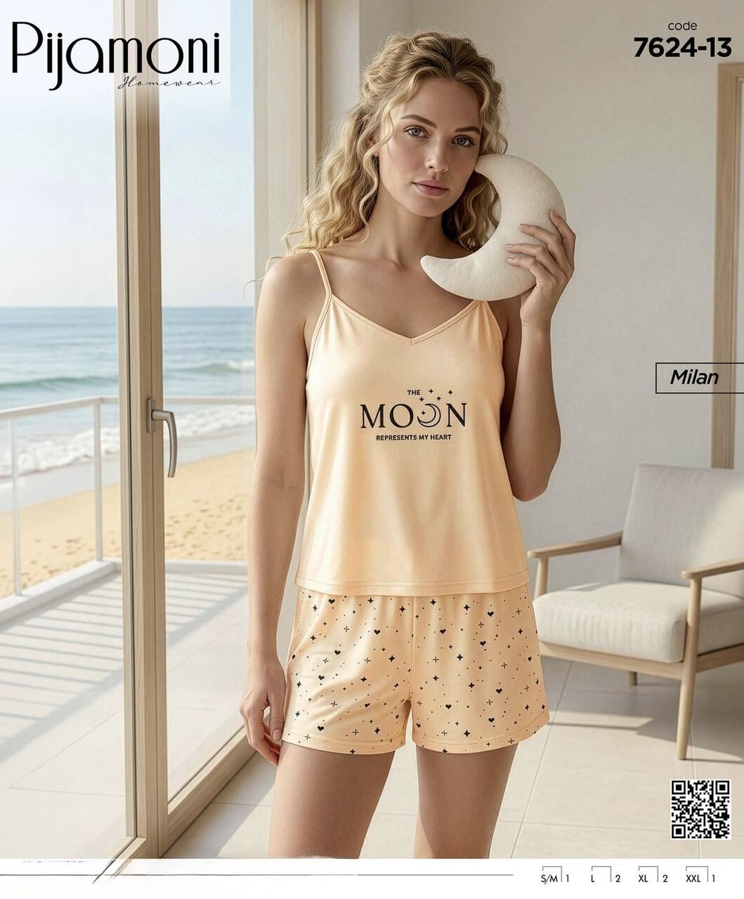 PİJAMONİ 7624-13 BAYAN MİLAN İP ASKILI ŞORTLU TK