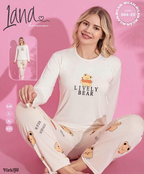 LANA 664-22 MİLAN SOFT BİS.YAKA PİJAMA TAKIMI