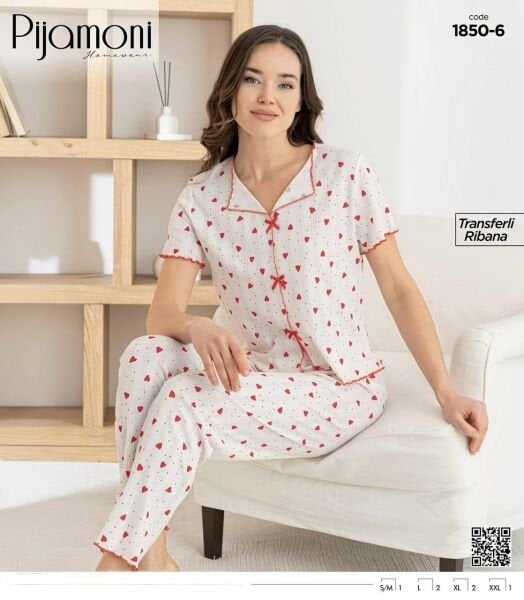 PİJAMONİ 1850-6 BAYAN KISA KOL PİJAMA TAKIM