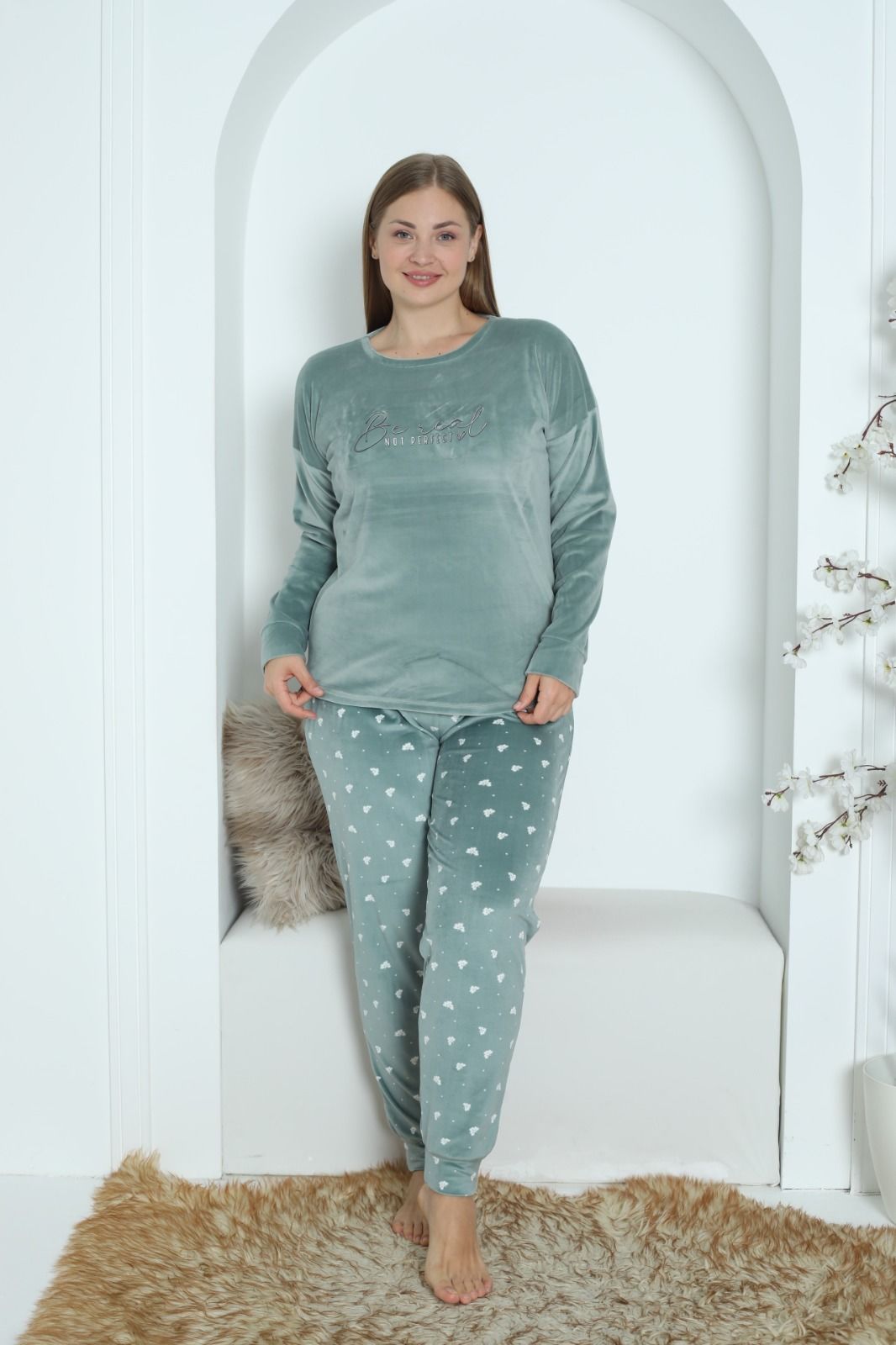 PİJAMONİ 4230-12 FRANSIZ BATTAL KADİFE PİJAMA TK