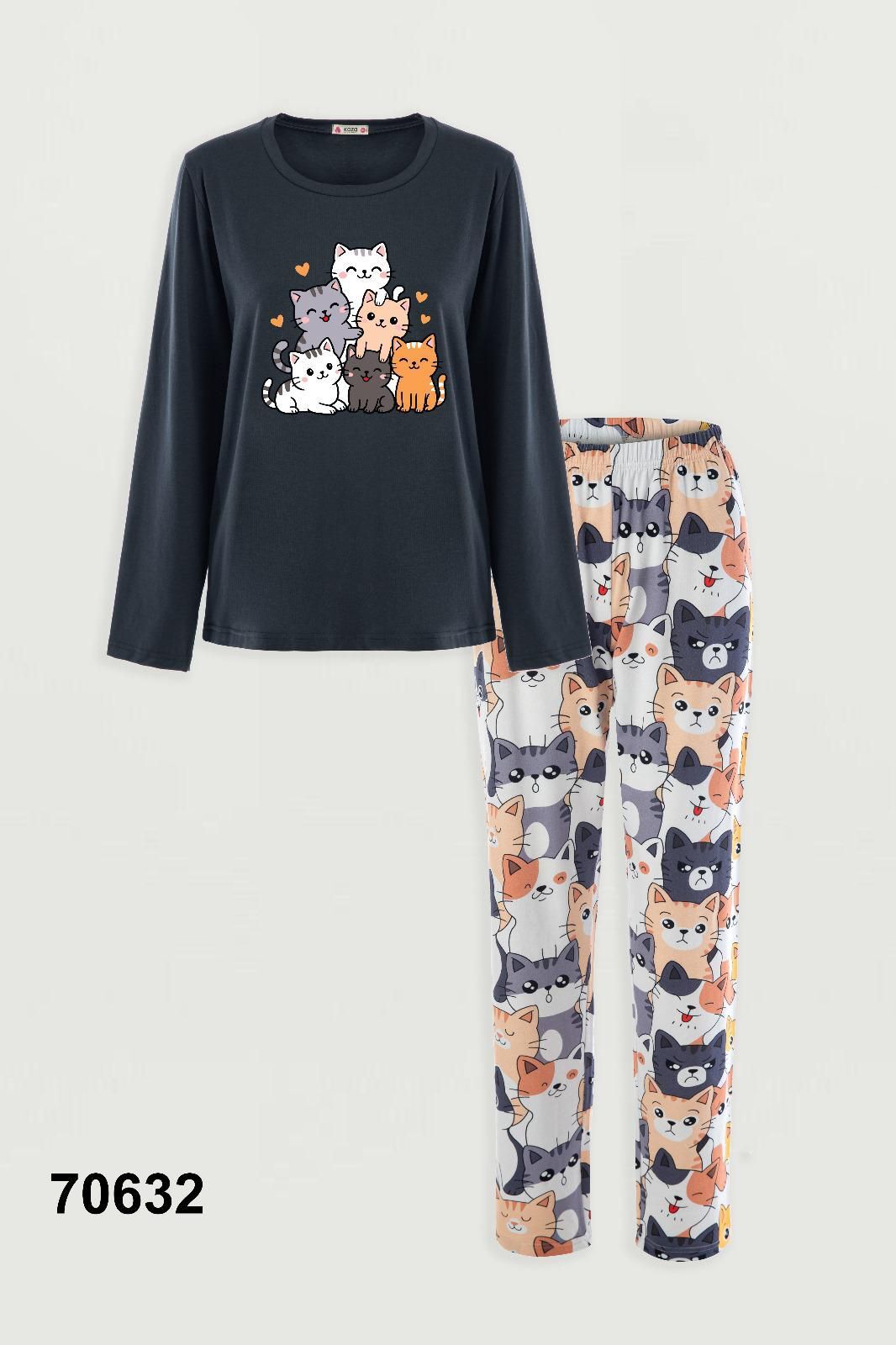 KOZA 70632 BAYAN BASKILI UZUN KOL PİJAMA TAKIMI