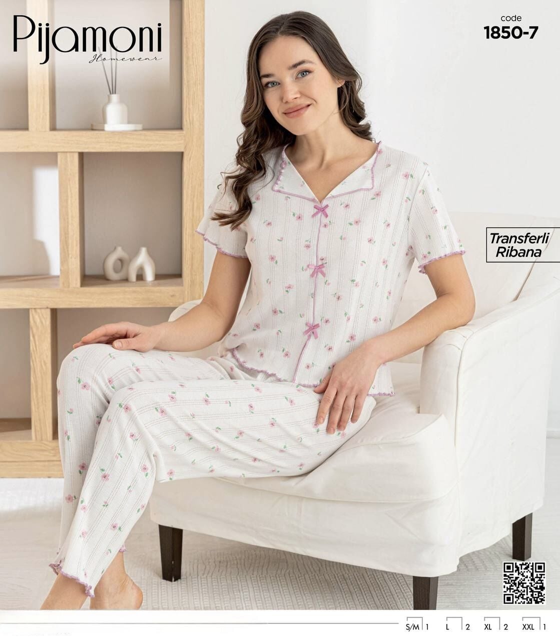 PİJAMONİ 1850-7 BAYAN KISA KOL PİJAMA TAKIM