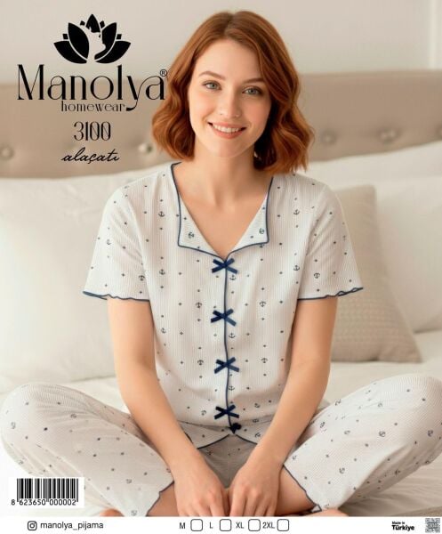 MANOLYA 3100 BAYAN ALAÇATI KISA KOL PİJAMA TAKIM