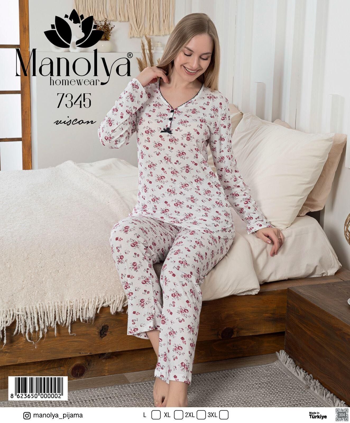 MANOLYA 7345 BAYAN VİSKON PİJAMA TAKIM