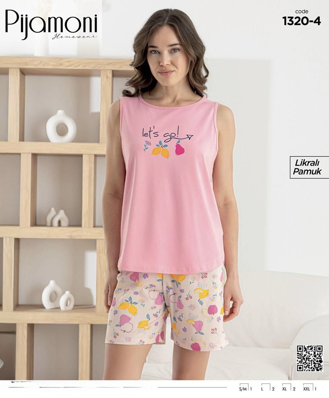 PİJAMONİ 1320-4 BAYAN SIFIRKOL ŞORTLU TAKIM