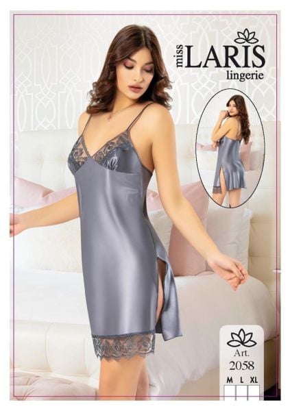 MİSS LARİS 2058 SATEN KISA GECELİK GRİ