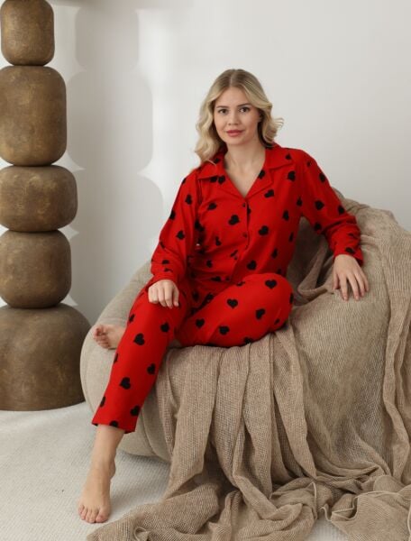 BOYRAZ 02294 BAYAN SÜET DÜĞMELİ PİJAMA TAKIMI