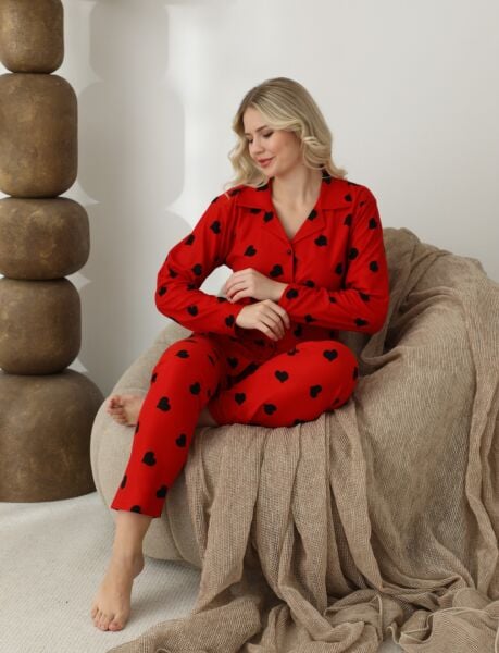 BOYRAZ 02294 BAYAN SÜET DÜĞMELİ PİJAMA TAKIMI