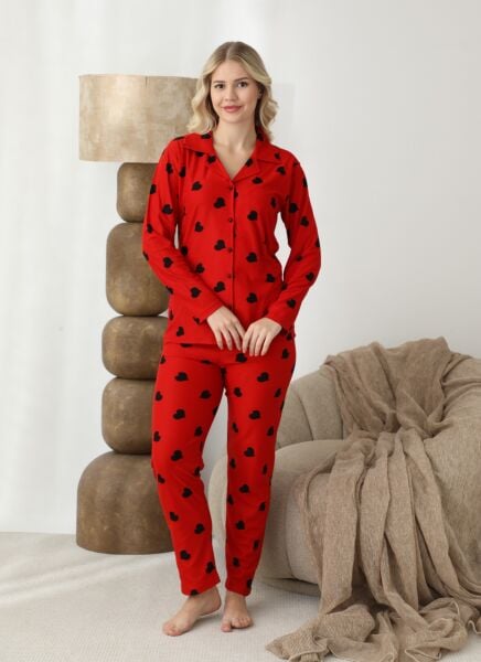 BOYRAZ 02294 BAYAN SÜET DÜĞMELİ PİJAMA TAKIMI