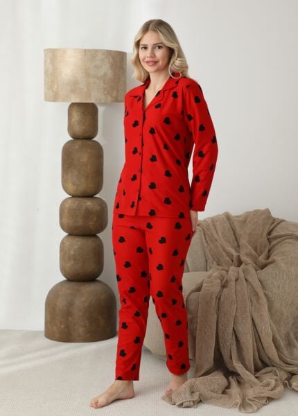 BOYRAZ 02294 BAYAN SÜET DÜĞMELİ PİJAMA TAKIMI