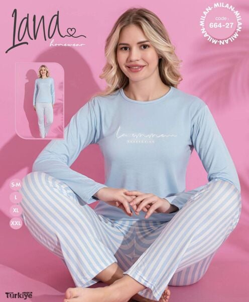 LANA 664-27 MİLAN SOFT BİS.YAKA PİJAMA TAKIMI