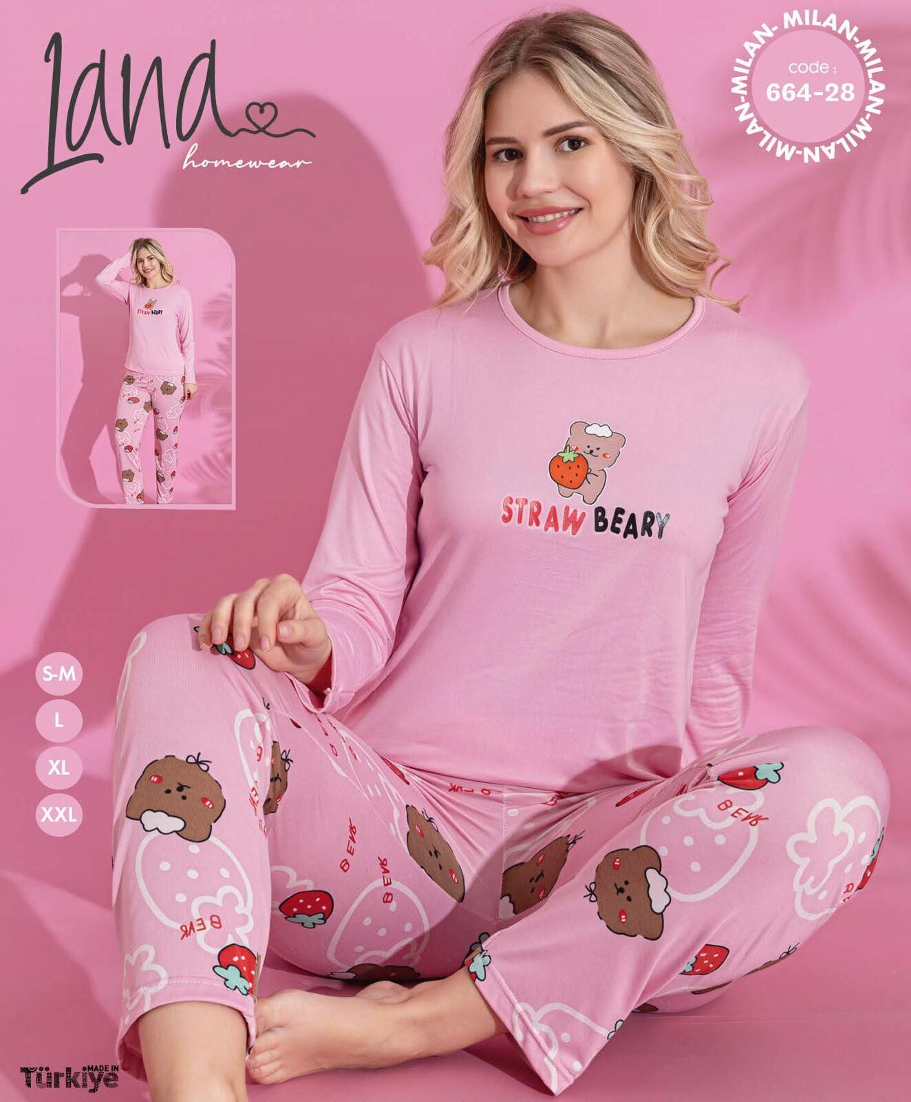 LANA 664-28 MİLAN SOFT BİS.YAKA PİJAMA TAKIMI